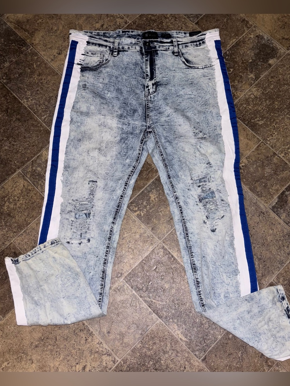 Waimea Skinny Fit Light distressed blue with blue/white side stripes